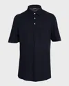 Zegna Men's Cotton Polo Shirt With Leather-trim Pocket In Black