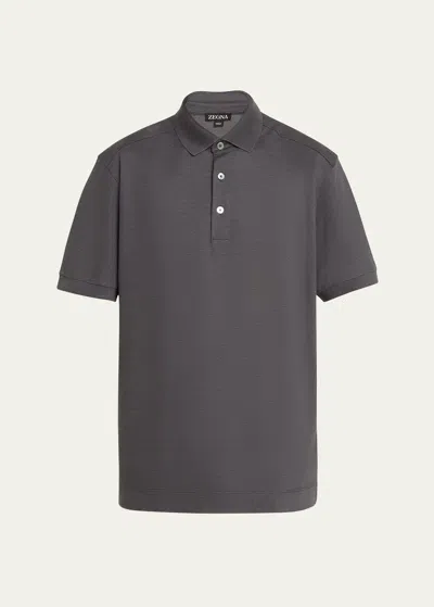 Zegna Men's Cotton-silk Polo Shirt In Gray