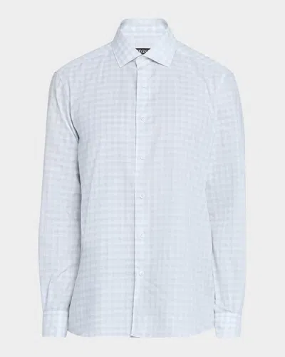 Zegna Men's Cotton Twill Check Sport Shirt In Br Blu Ck