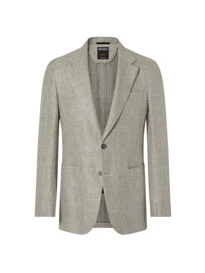 Zegna Men's Crossover Linen Wool And Silk Jacket In Gray