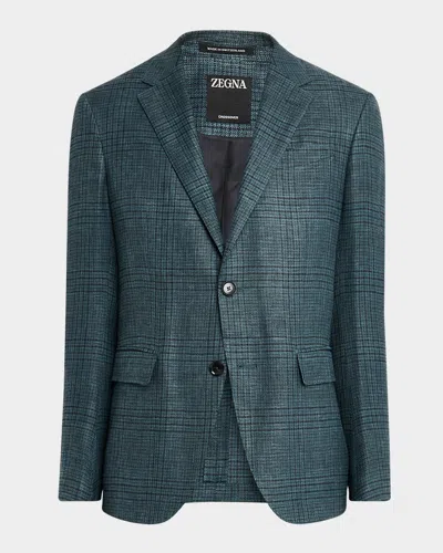 Zegna Men's Crossover Prince Of Wales Sport Coat In Dk Grn Ck