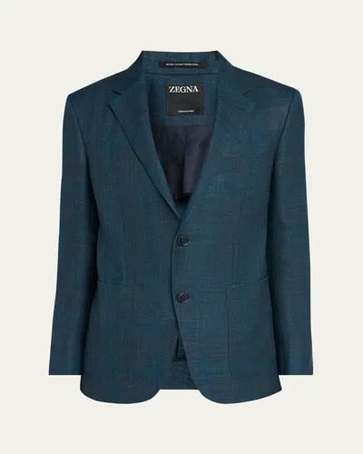 Zegna Men's Crossover Sport Coat In Blue Navy Check