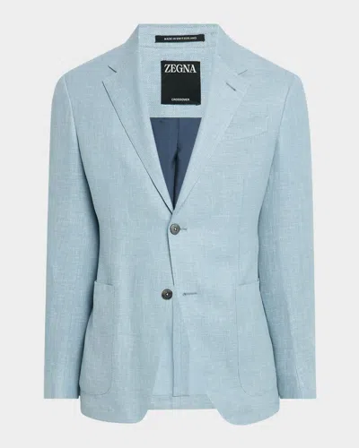 Zegna Men's Crossover Twill Sport Coat In Br Blu Sld