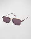 Zegna Men's Ez0243m Metal Rectangle Sunglasses In Bronze/smoke