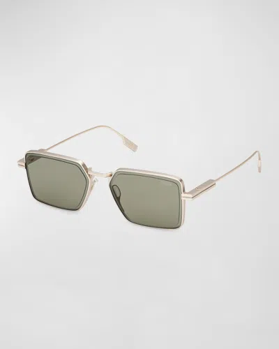 Zegna Men's Ez0243m Metal Rectangle Sunglasses In Gold Green