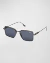 Zegna 56mm Rectangular Polarized Sunglasses In Blue