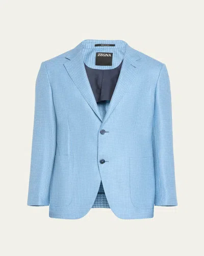 Zegna Men's Fairway Textured Houndstooth Sport Coat In Br Blu Ck