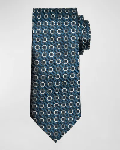 Zegna Men's Fancy Box Silk Tie In Blue