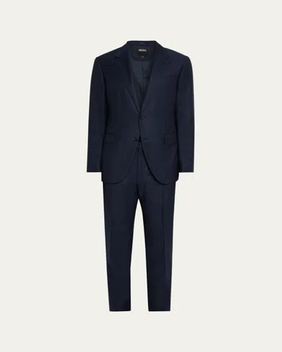 Zegna Men's Flannel Tonal Chalk Stripe Two-piece Suit In Blue