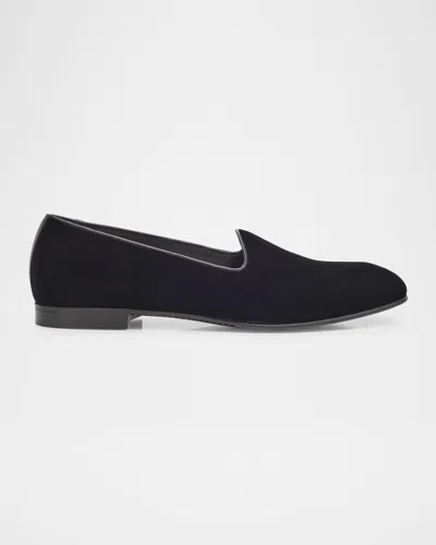 ZEGNA MEN'S GALA TEXTILE LEATHER-TRIM LOAFERS