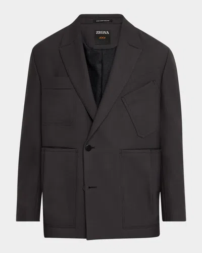 Zegna Men's Gardener Wool Single-breasted Jacket In Dk Gry Sld