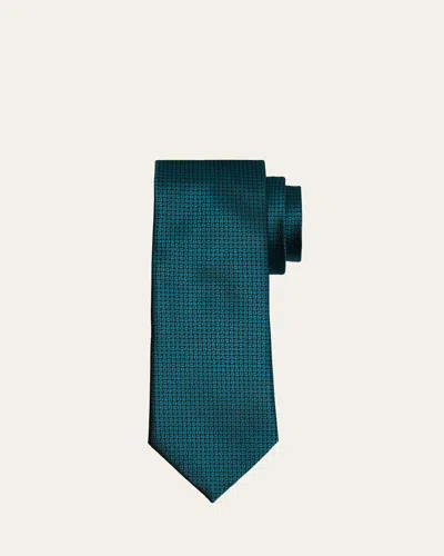 Zegna Men's Geometric Jacquard Silk Tie In Dk Grn Micro Fan