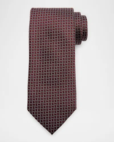 Zegna Men's Geometric Net Jacquard Silk Tie In Brown