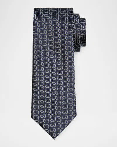 Zegna Men's Geometric Net Silk Tie In Black