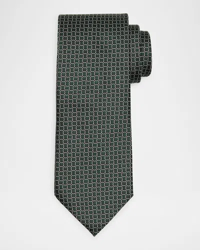 Zegna Men's Geometric Net Silk Tie In Green