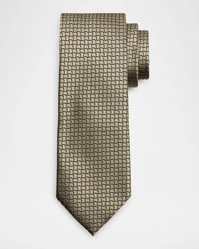 Zegna Men's Geometric Net Silk Tie In Green