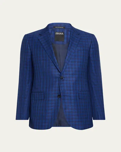 Zegna Men's Gingham Check Single-breasted Sport Coat In Blue