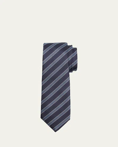 Zegna Men's Herringbone Stripe Silk Tie In Blue