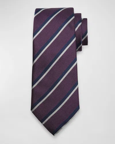 Zegna Men's Herringbone Stripe Silk Tie In Gray