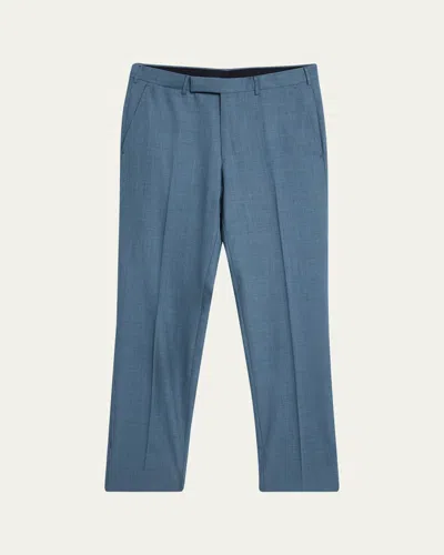 Zegna Men's High Performance Flat-front Trousers In Blue