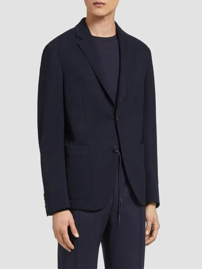 Zegna Slim Fit High Performance Jersey Packaway Blazer In Blue