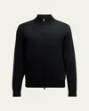 Zegna Wool Zip-up Cardigan In Black Solid