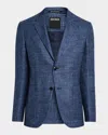 Zegna Men's Textured Crossover Sport Coat In Blue Navy Check