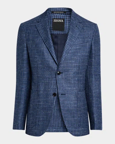 Zegna Men's Textured Crossover Sport Coat In Blue Navy Check