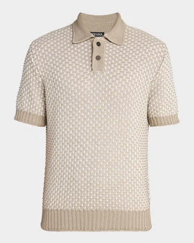 Zegna Men's Jacquard Polo Sweater In Brown