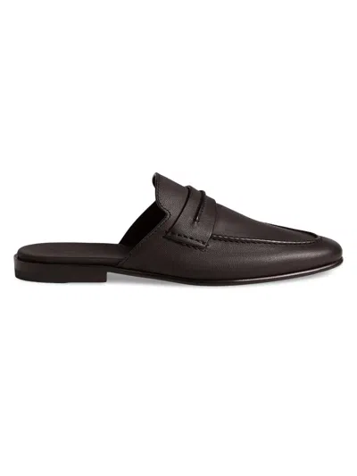 Zegna Men's Leather Mocassin Sabbia Loafer Mules In Black