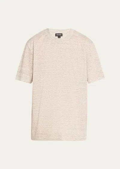 Zegna Crew-neck Linen T-shirt In Md Gry Sld