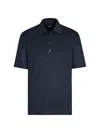 Zegna Men's Linen Polo Shirt In Navy Blue