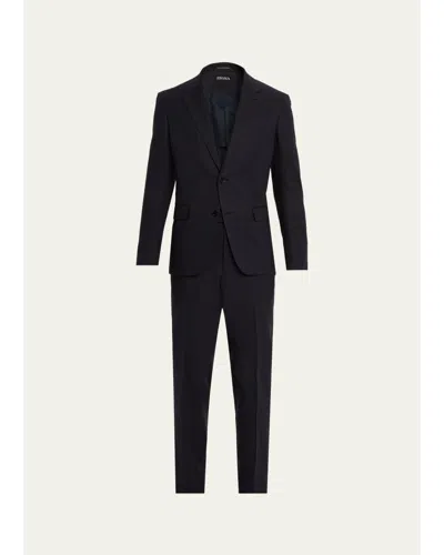 Zegna Men's Linen Single-breasted Two-piece Suit In Black