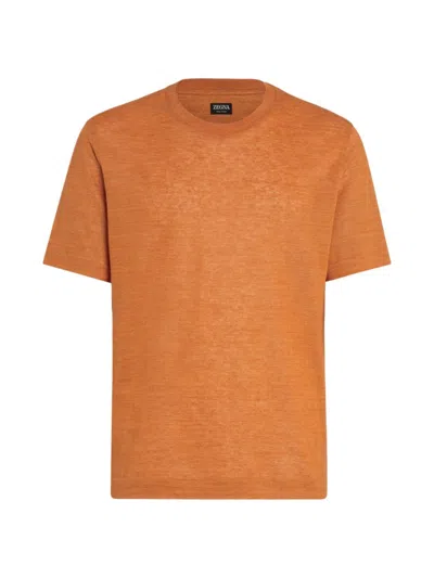 Zegna Fine-knit Linen T-shirt In Orange Vif