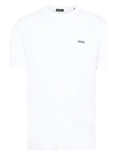 Zegna Men's Logo Embroidered Crewneck T-shirt In White