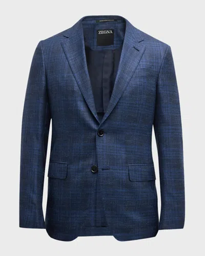 Zegna Men's Macro-check Sport Coat In Blue Navy Check