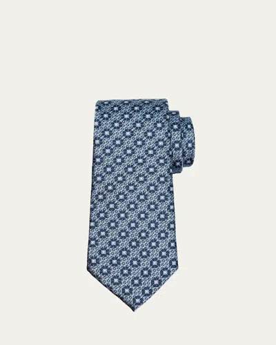 Zegna Men's Medallion Silk Jacquard Tie In Br Blu Fan