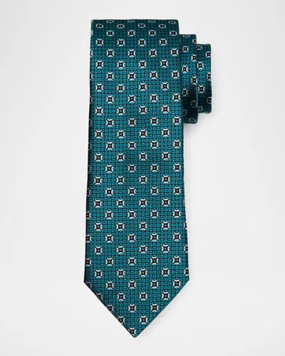Zegna Men's Medallion Silk Tie In Green