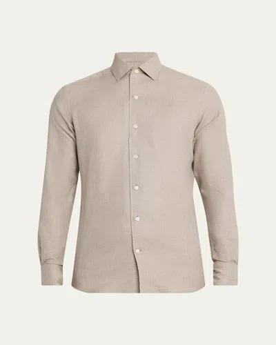 Zegna Men's Melange Cashmere And Cotton Modern-fit Sport Shirt In Neutral
