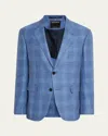 Zegna Men's Melange Check Sport Coat In Blue