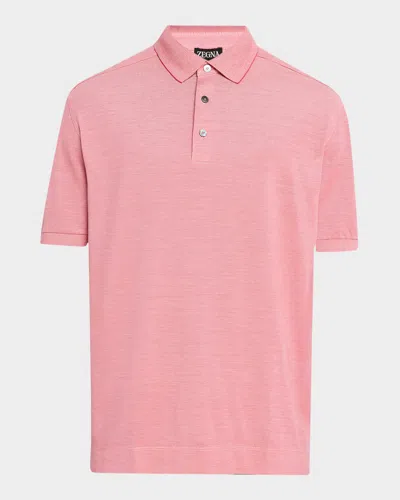 Zegna Men's Melange Cotton And Silk Polo Shirt In Br Pnk Sld