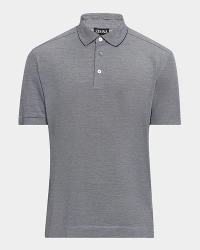 Zegna Men's Melange Cotton And Silk Polo Shirt In Gray
