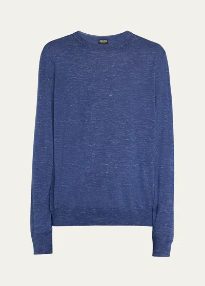 Zegna Men's Melange Crewneck Sweater In Md Blu Sld