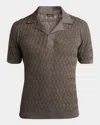 Zegna Men's Melange Diamond Mesh Polo Sweater In Brown