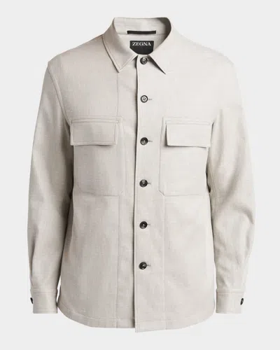 ZEGNA MEN'S MELANGE LINEN-BLEND OVERSHIRT