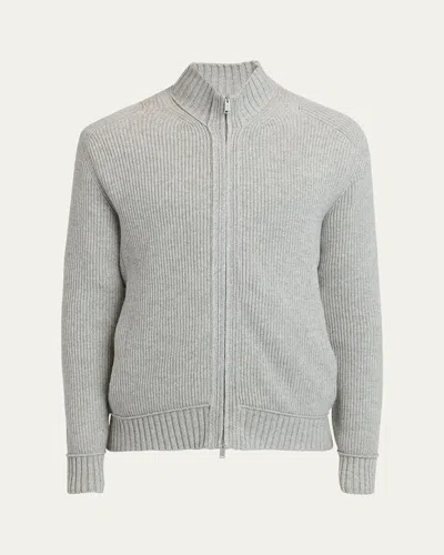 Zegna Men's Melange Oasi Cashmere Full-zip Sweater In Md Gry Fan