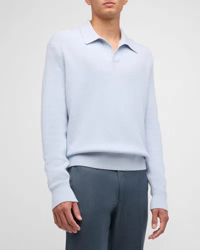 Zegna Men's Melange Oasi Cashmere Polo Sweater In Br Blu Sld