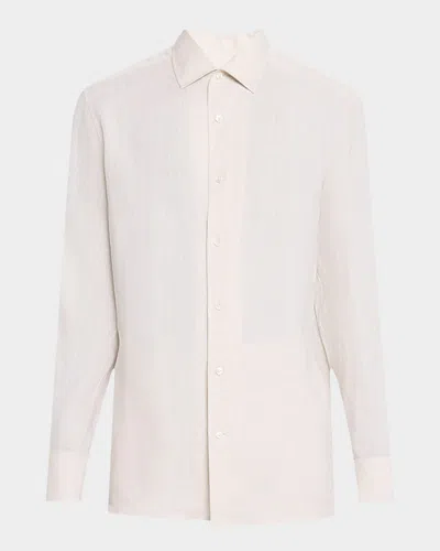 Zegna Solid Pure Linen Long Sleeve Shirt In White