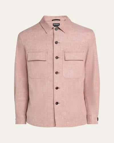 Zegna Men's Melange Overshirt In Lt Org Sld