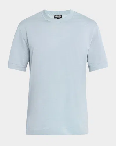 Zegna Men's Melange Silk And Cotton Crewneck T-shirt In Br Blu Sld